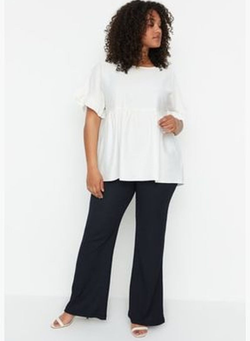 Navy Blue High Waist Spanish Leg Knitted Pants