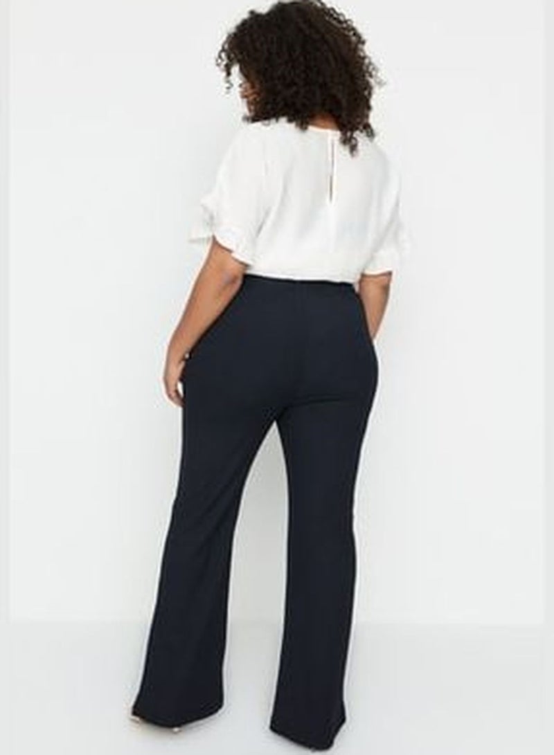 Navy Blue High Waist Spanish Leg Knitted Pants