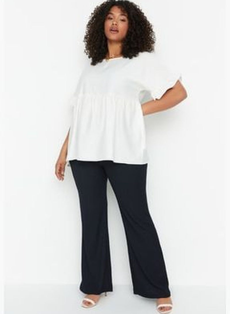 Navy Blue High Waist Spanish Leg Knitted Pants