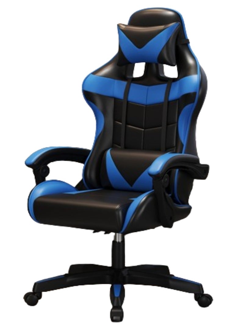 Adjustable Racing Gaming Chair, Ergonomic Design Lumbar High Back PU Leather with Comfortable Armrest and Headrest, Blue/Black