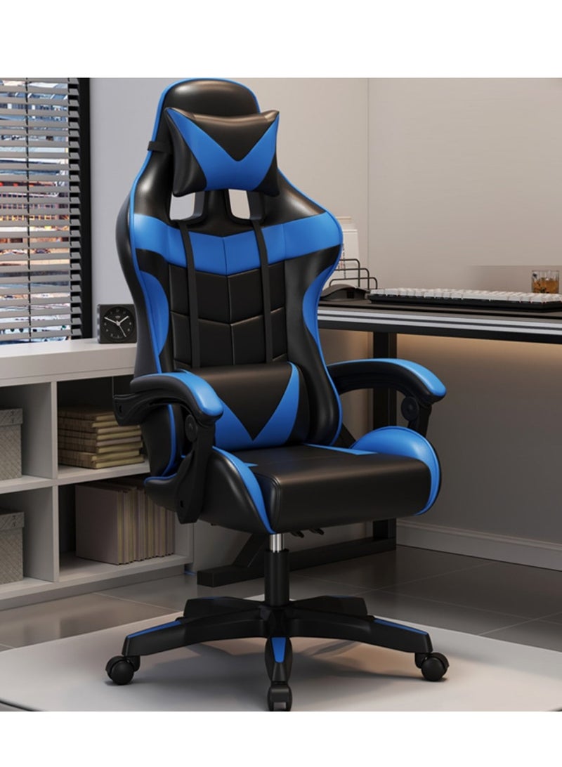 Adjustable Racing Gaming Chair, Ergonomic Design Lumbar High Back PU Leather with Comfortable Armrest and Headrest, Blue/Black