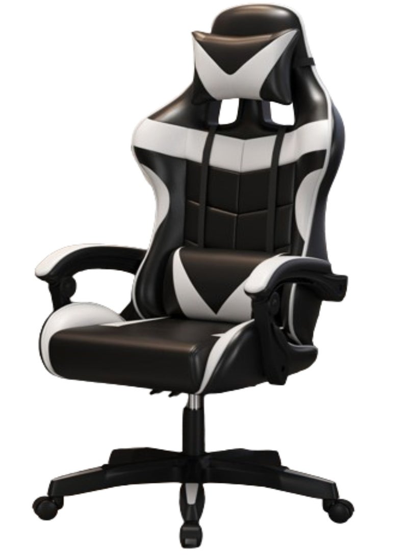 Adjustable Racing Gaming Chair, Ergonomic Design Lumbar High Back PU Leather with Comfortable Armrest and Headrest, White/Black