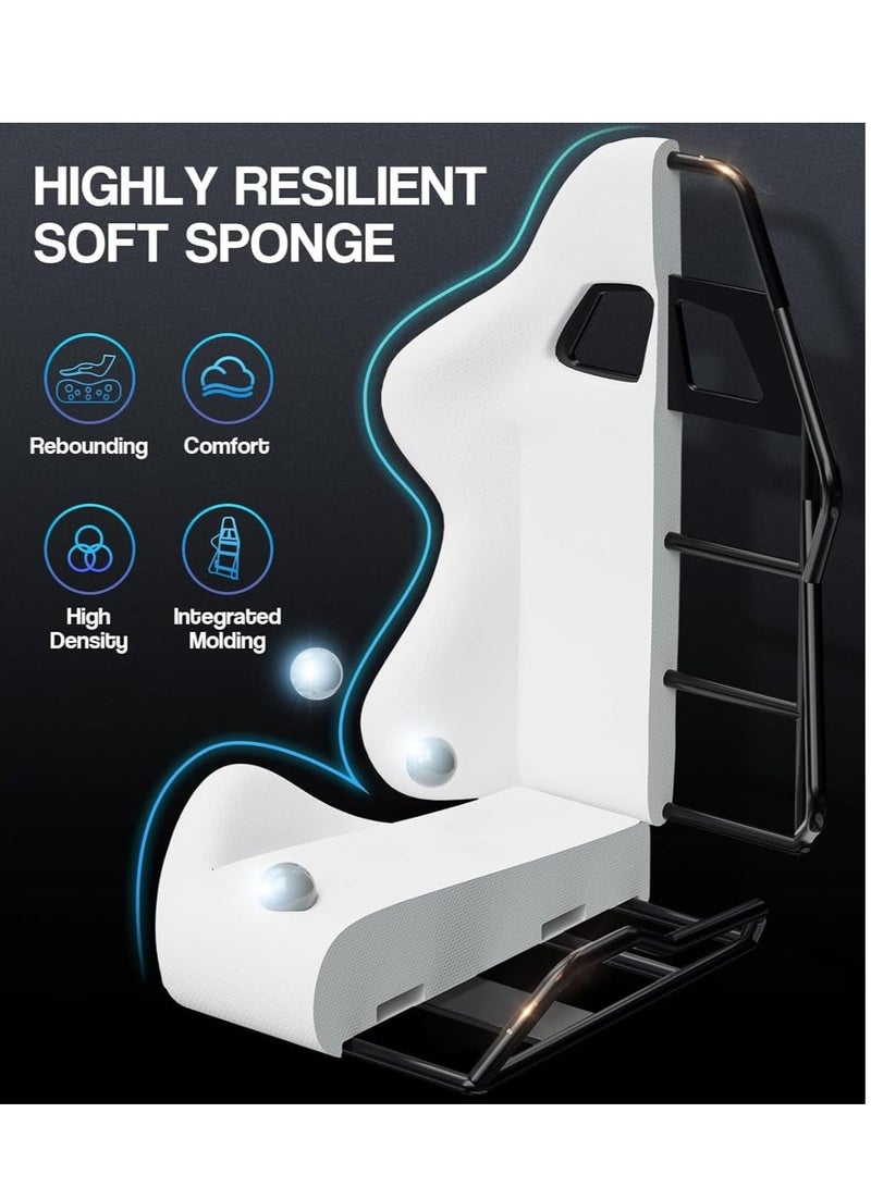 Adjustable Racing Gaming Chair, Ergonomic Design Lumbar High Back PU Leather with Comfortable Armrest and Headrest, White/Black