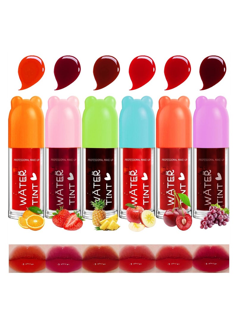 Lip Tint Stain Set 6 Colors, Moisturizing Plumping Lip Tint Stain Tinted Lip Gloss, Fruit Watery Matte Tint for Lip