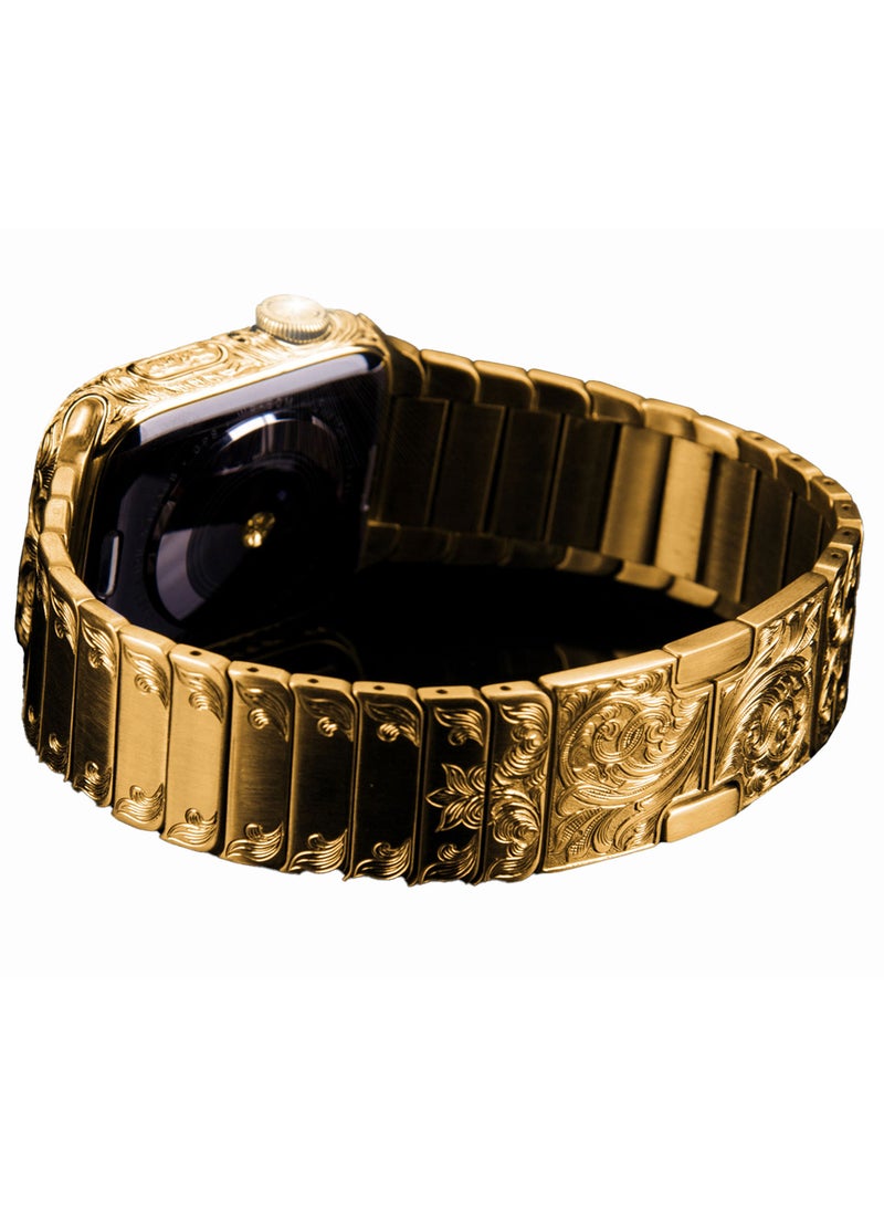Luxury Customized Apple Watch 24K Gold and Hand Engraved Band GPS Series 9 45mm