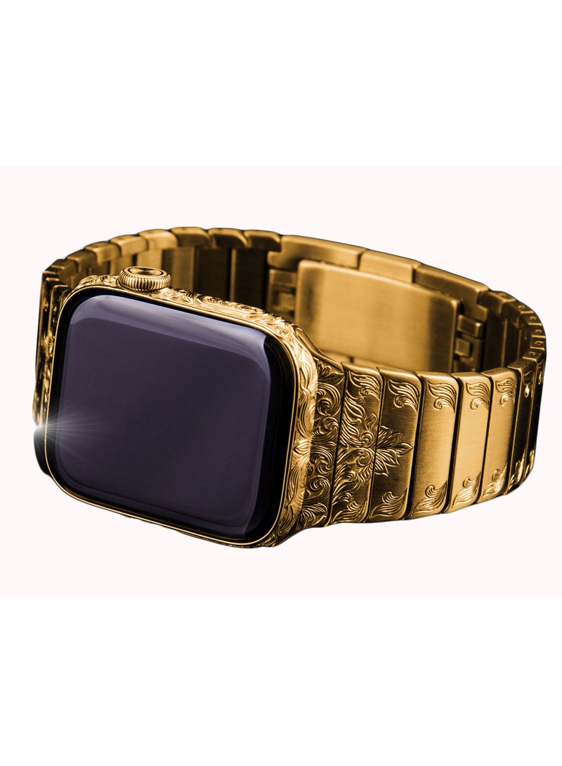Luxury Customized Apple Watch 24K Gold and Hand Engraved Band GPS Series 9 45mm