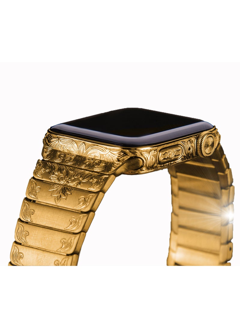 Luxury Customized Apple Watch 24K Gold and Hand Engraved Band GPS Series 9 45mm