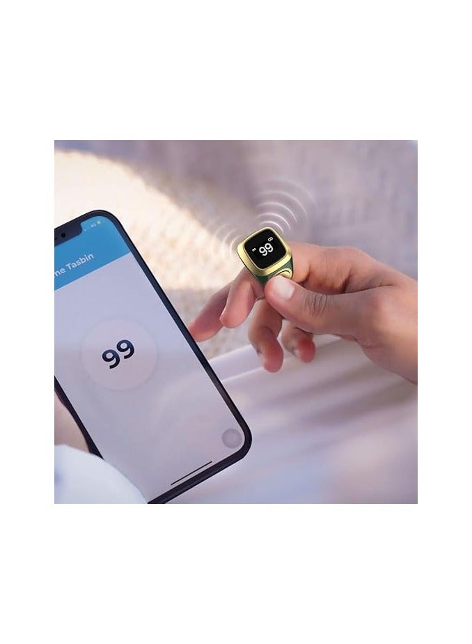 Smart Tasbih Zikr lite Ring, Muslim Prayer, Prayer timing reminder, OLED display Tasbih Counter, Smart Ring, Waterproof- Green 20mm.