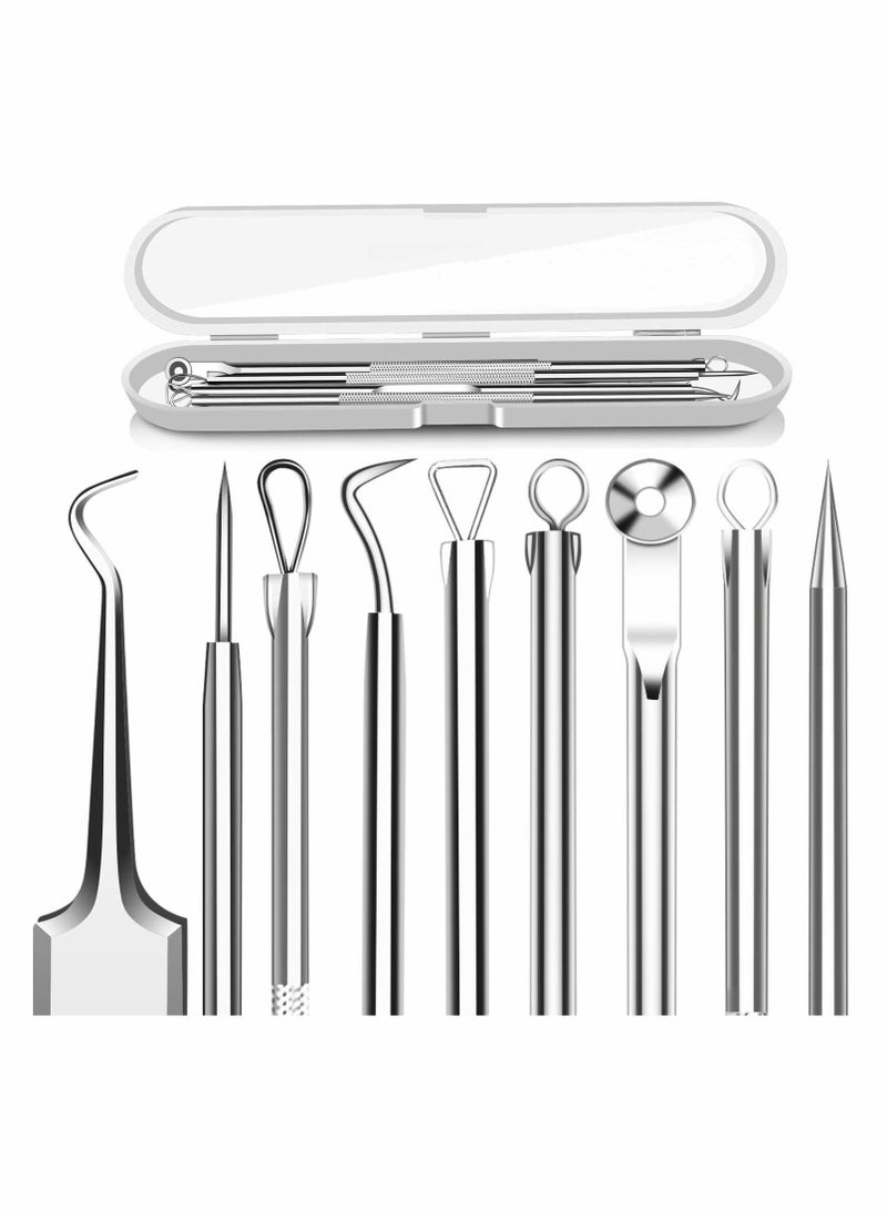 Acne Needle Tool Sets, 5 Pcs Stainless Steel Blackhead Remover Pimple Popper Kit, Tweezers Extractor Comedone Blackheads Treatment Blemish Kit with Case