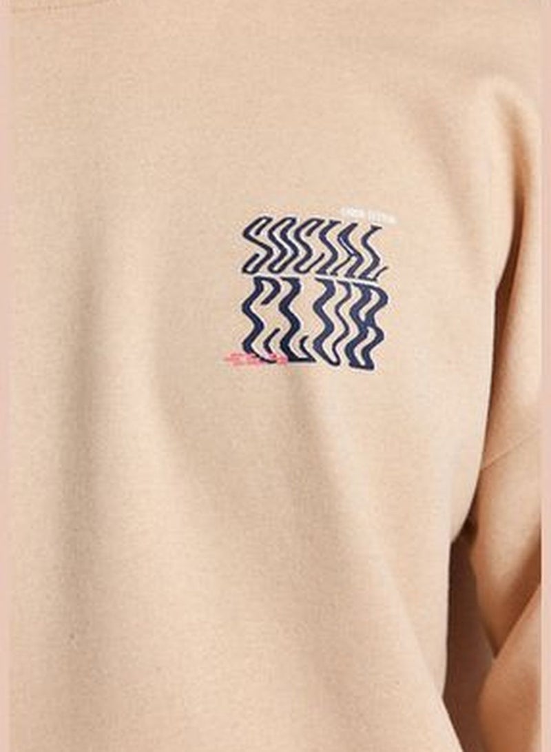 Men's Beige More Sustainable Oversize Letter Printed Back Sweatshirt