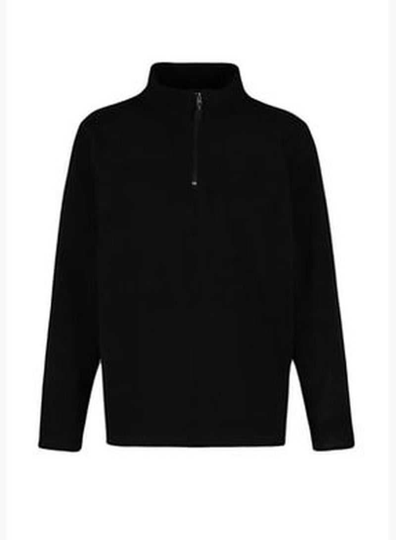 Black Men's Regular/Regular Cut Standing Collar Zippered Fleece Warm Thick Sweatshirt.
