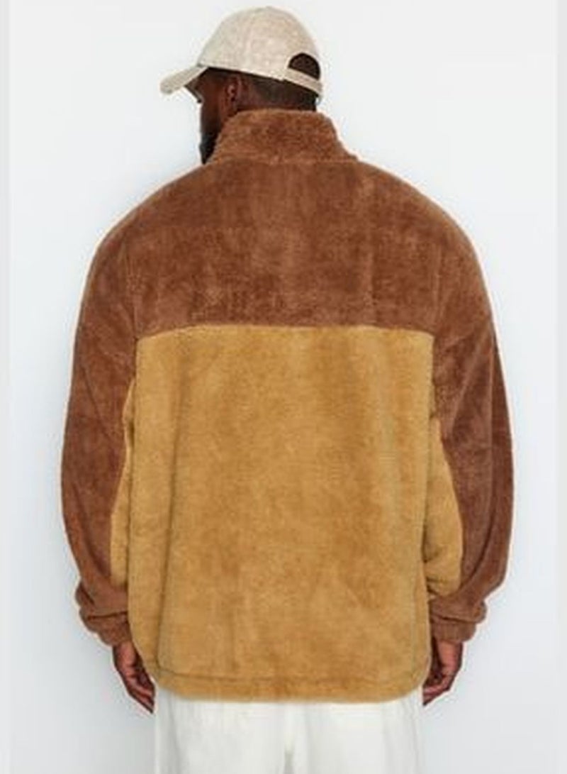 Camel Unisex Plus Size Oversize/Wide-Cut Comfortable Standing Neck Zippered Embroidery Thick Fleece/Plush.