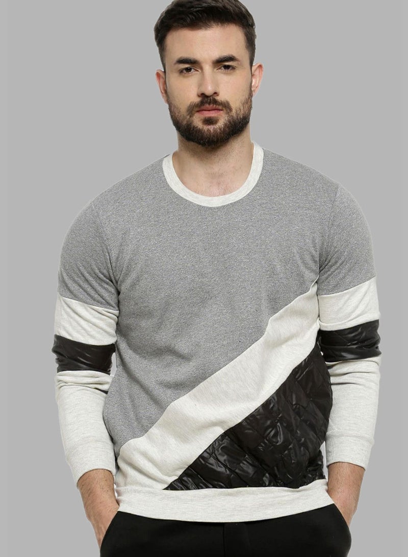 Men's Solid Colour-Blocked Regular Fit Sweater For Winter Wear