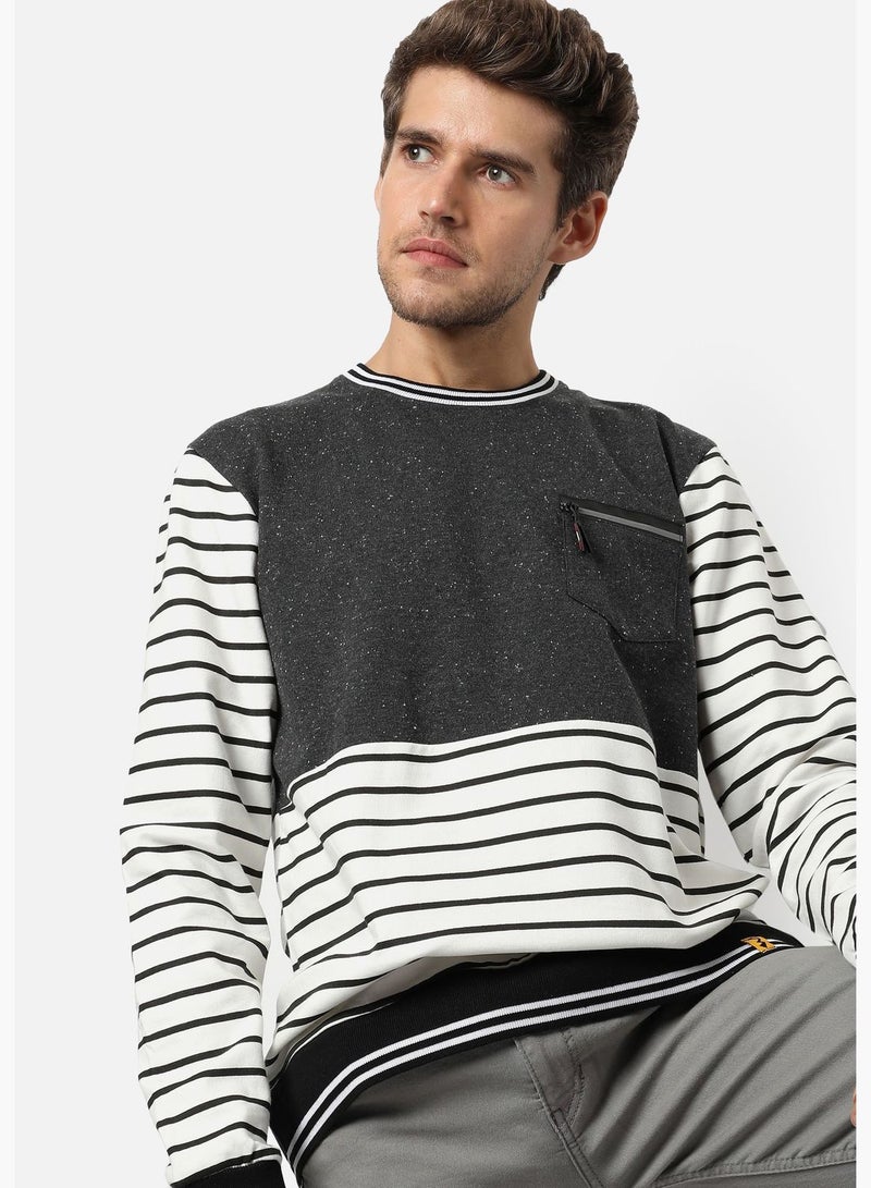 Men's Solid Striped Regular Fit Sweatshirt For Winter Wear