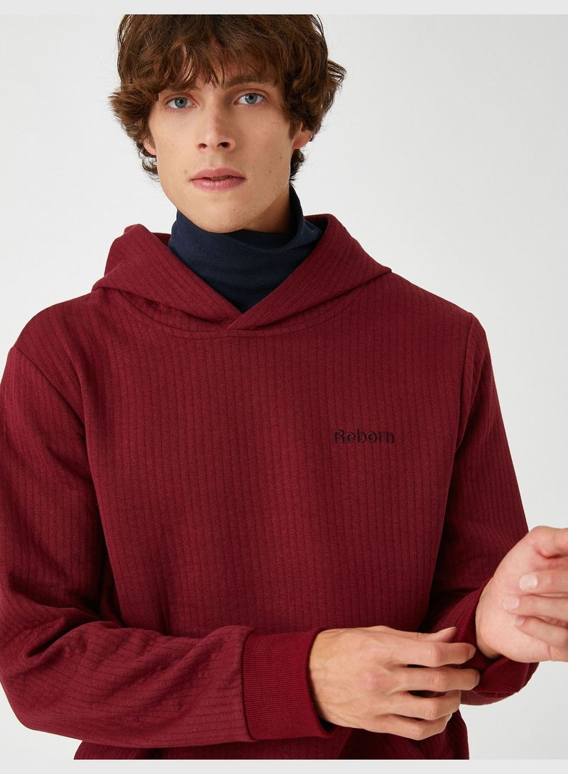 Slogan Embroidered Hoodie Pocket Detailed