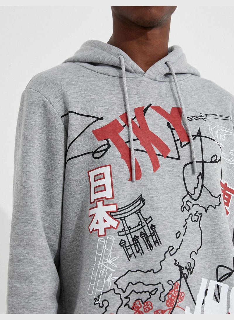 Basic Hoodie Slogan Printed Long Sleeve