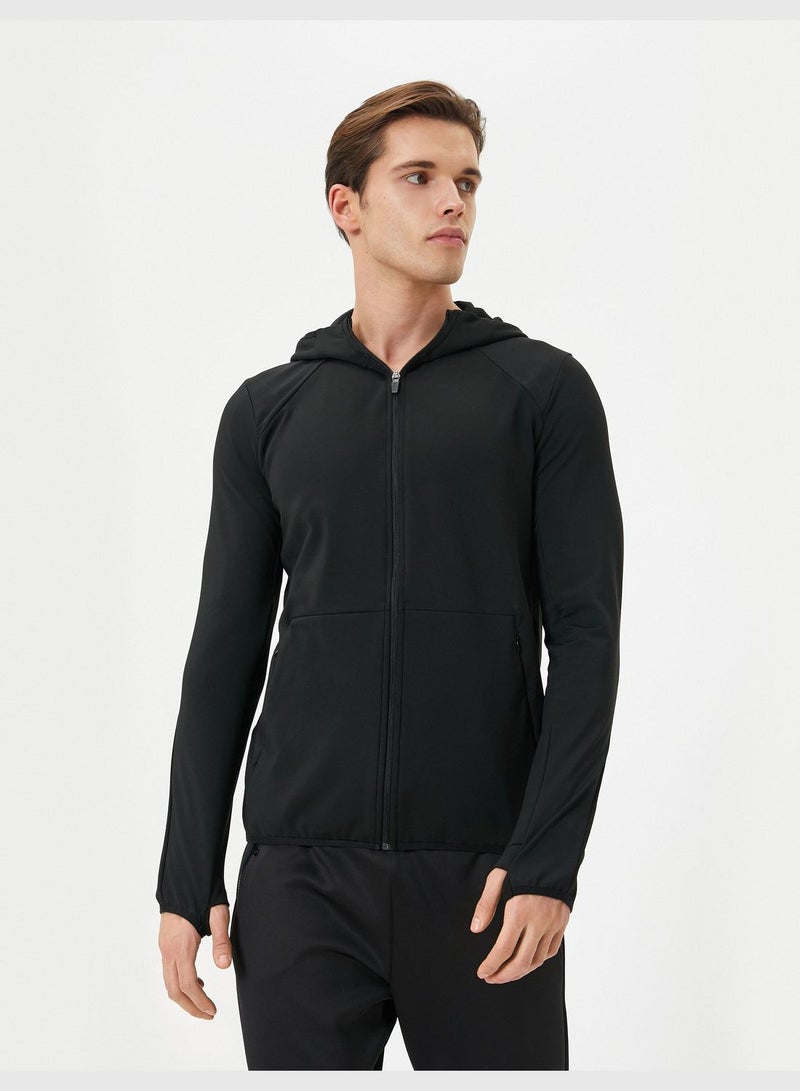 Zipper Detail Hooded Sport Sweat