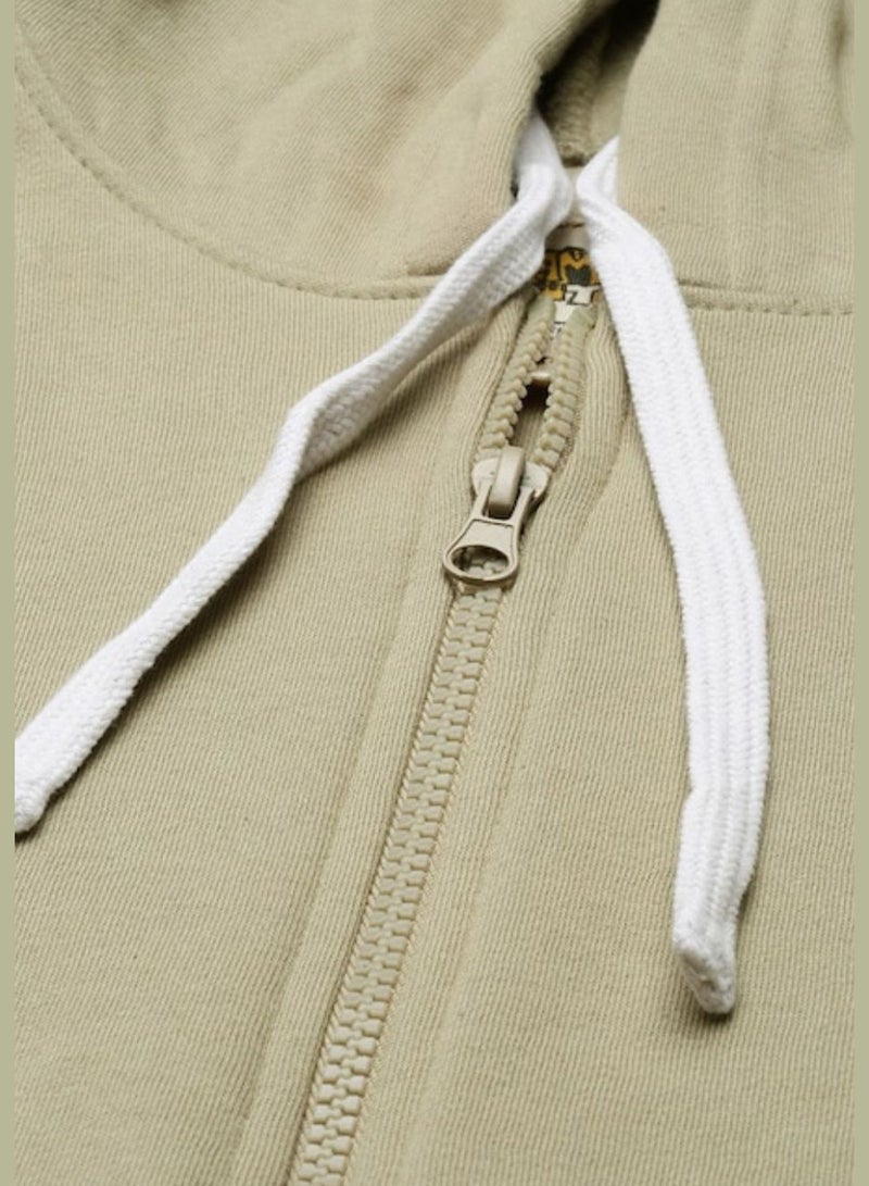 Men Light Olive Solid Hooded Sweatshirt