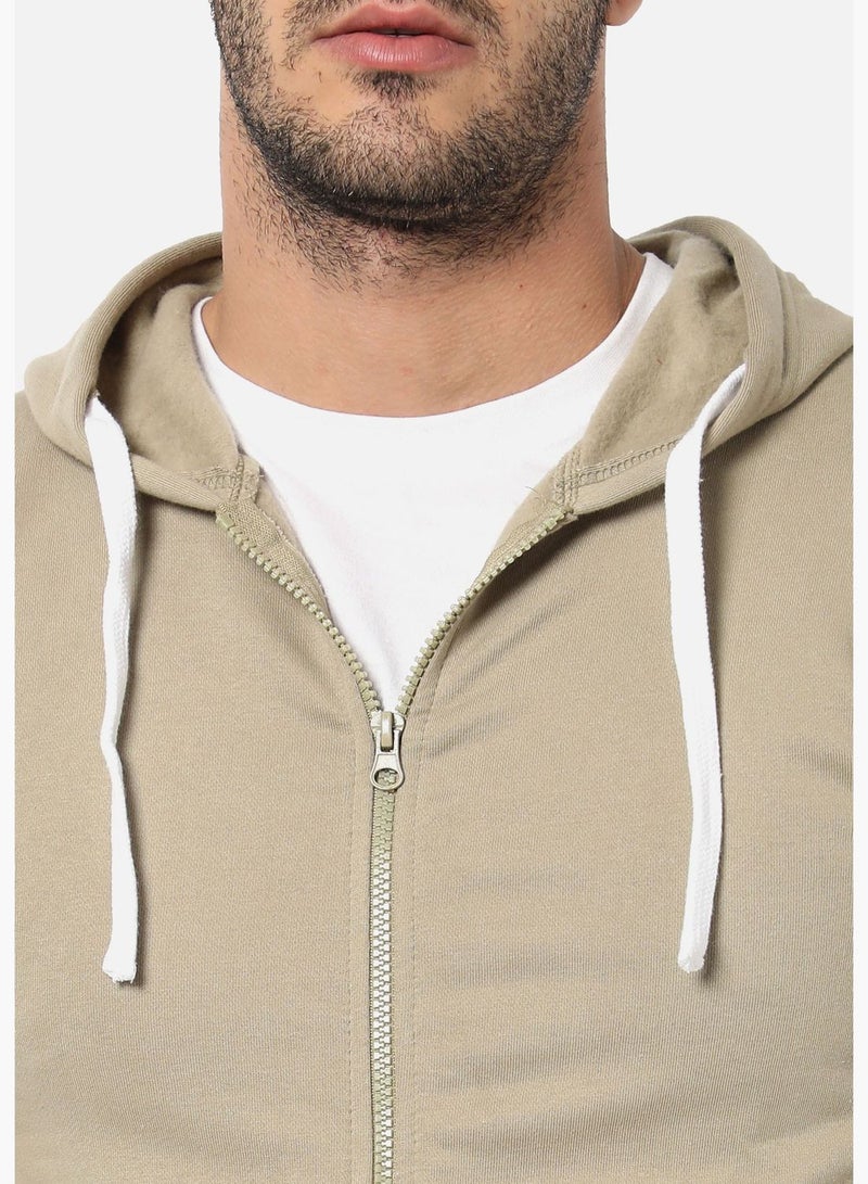 Men Light Olive Solid Hooded Sweatshirt