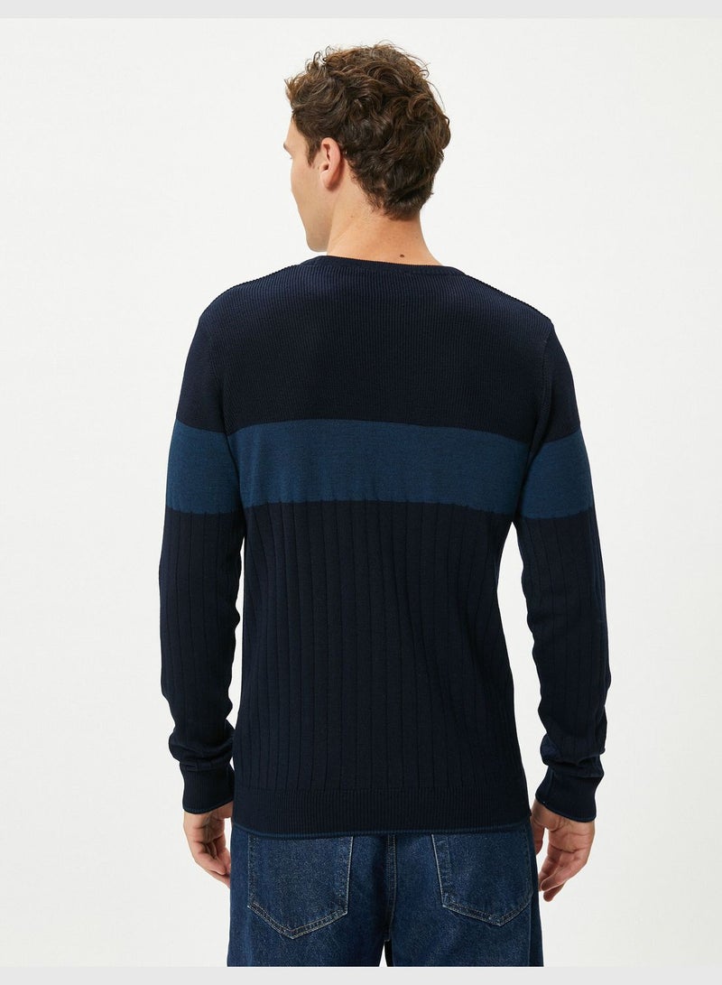 Slim Fit Textured Crew Neck Basic Knitwear Sweater