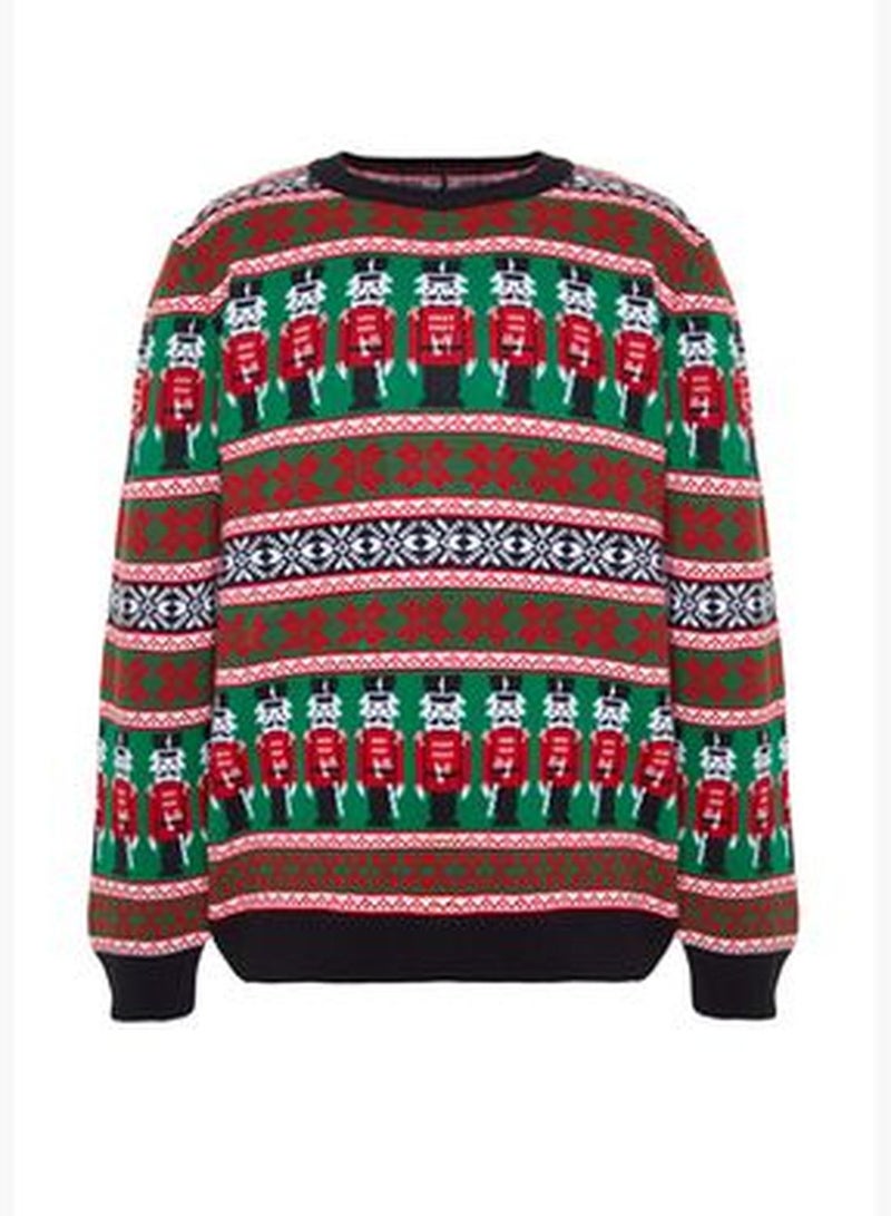 Men's Multicolored Regular Fit Crewneck Christmas Knitwear Sweater.