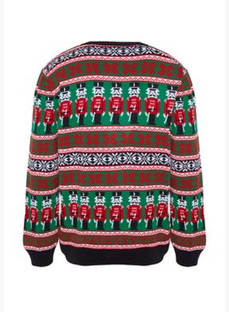 Men's Multicolored Regular Fit Crewneck Christmas Knitwear Sweater.