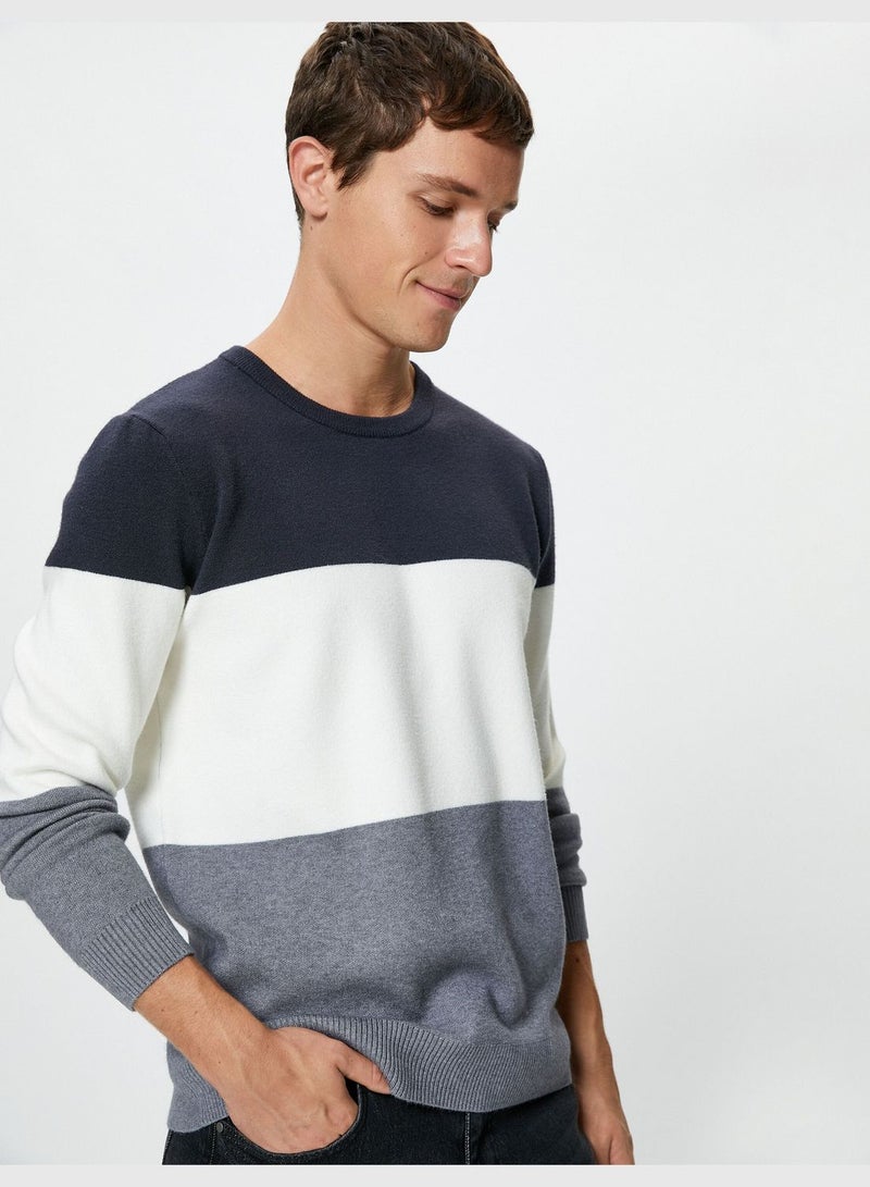 Crew Neck Multicolor Long Sleeve Knitwear Sweater