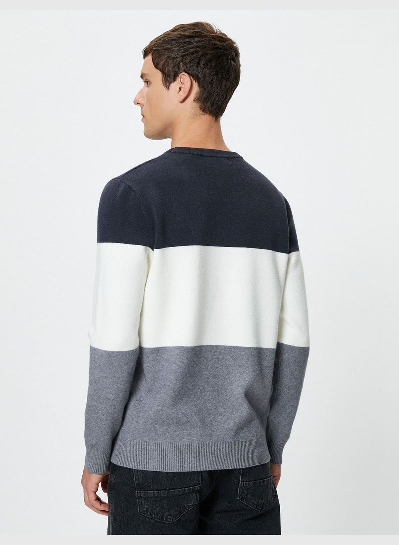 Crew Neck Multicolor Long Sleeve Knitwear Sweater