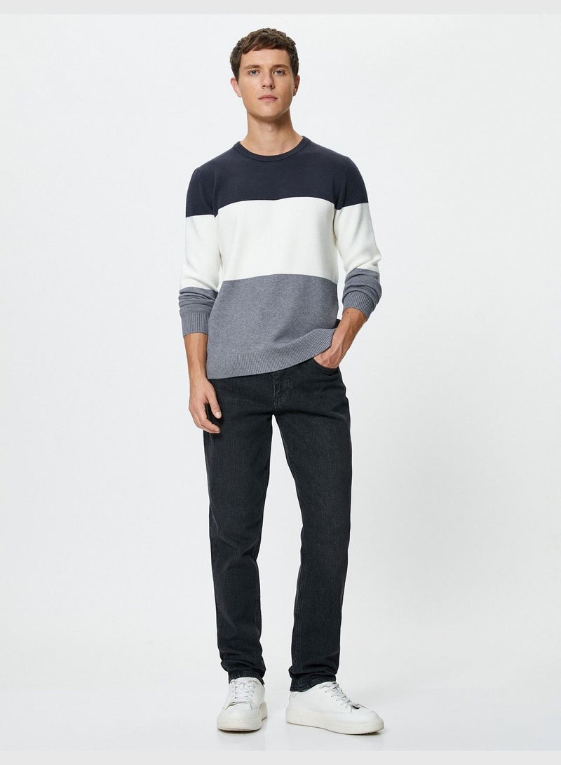 Crew Neck Multicolor Long Sleeve Knitwear Sweater