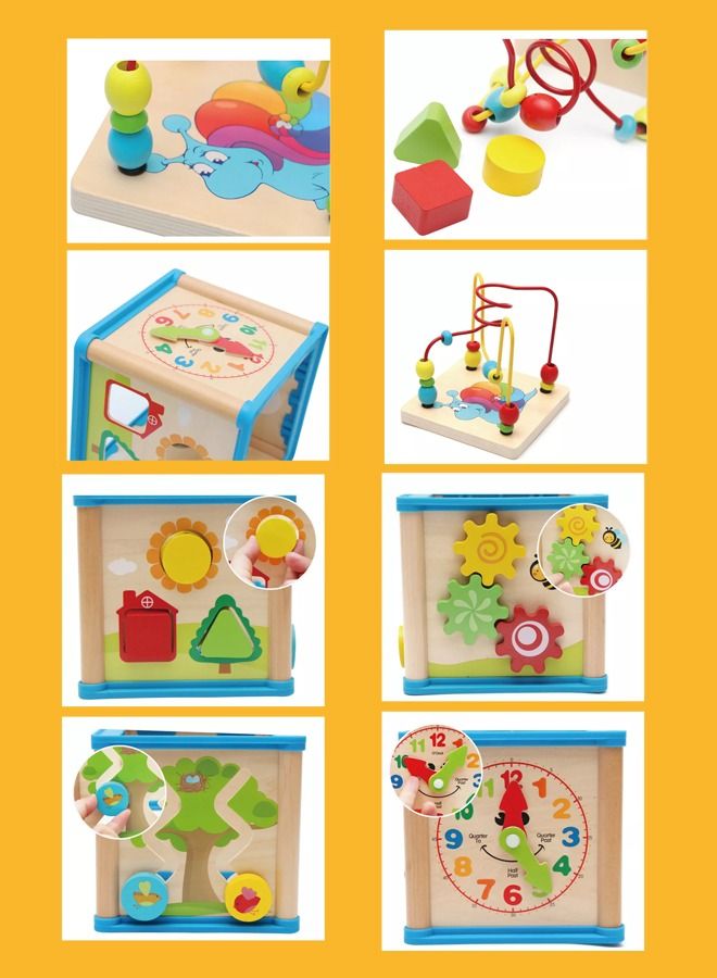 Activity Cube Center Toddlers' Montessori Wooden Toys 5 in 1 Learning Educational Toy