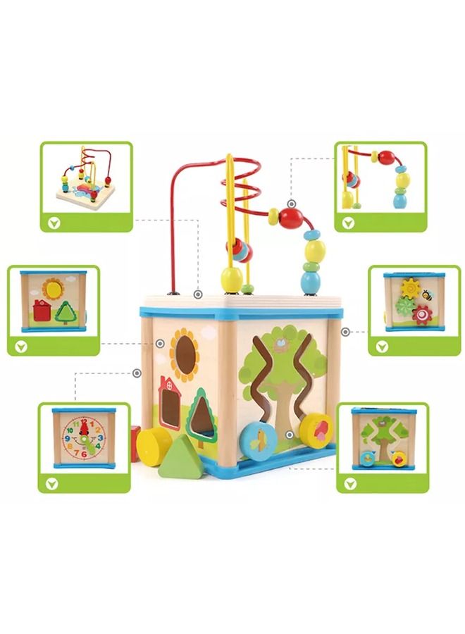 Activity Cube Center Toddlers' Montessori Wooden Toys 5 in 1 Learning Educational Toy