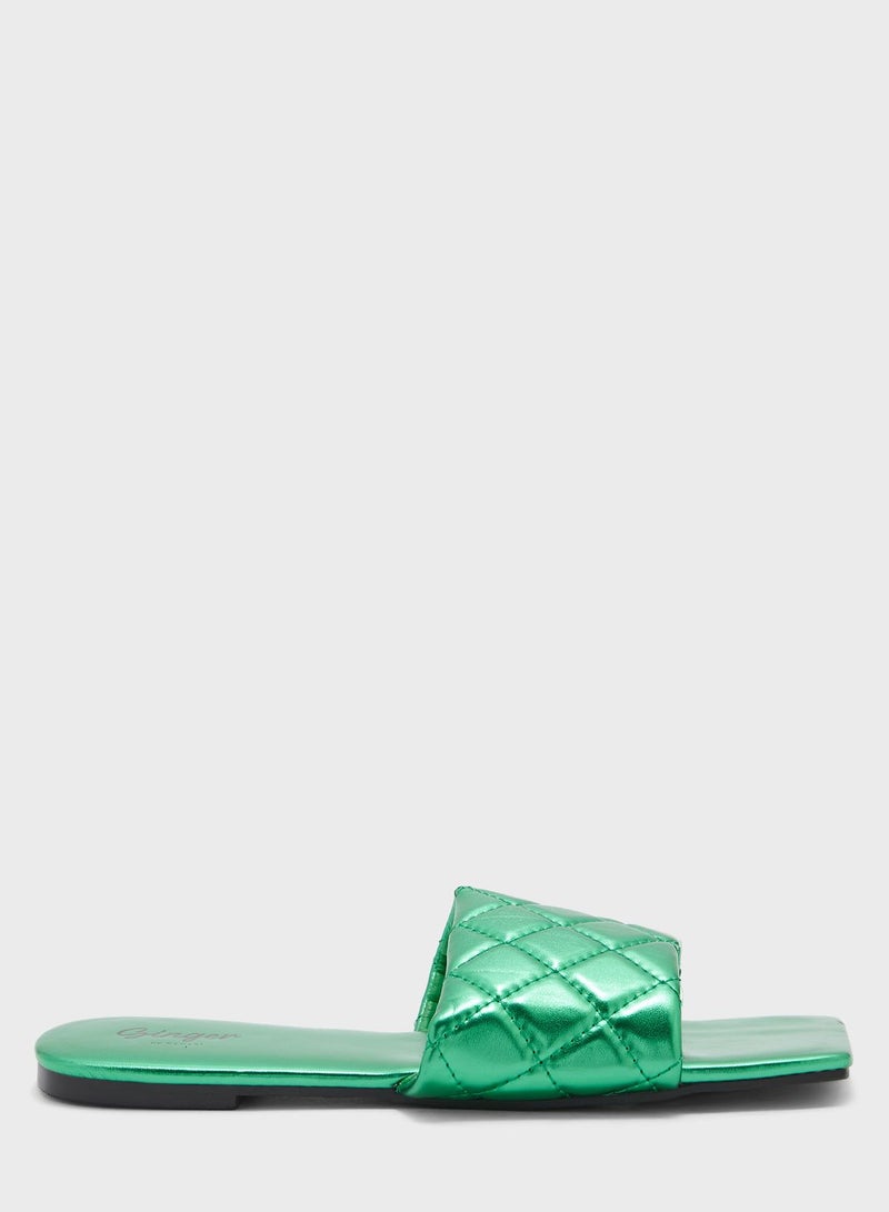 Quilted Square Toe Flat Sandal