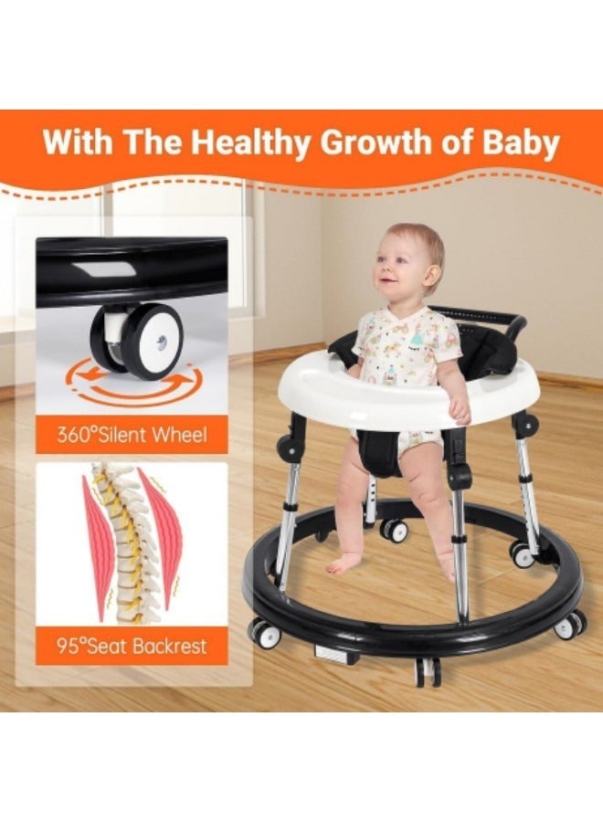 Baby Walker, 9-Gear Height Adjustable Baby Walker with Wheels, Foldable Infant Toddler Walker with Foot Pads, Baby Walkers and Activity Center for Baby Boys and Baby Girls 6-24 Months
