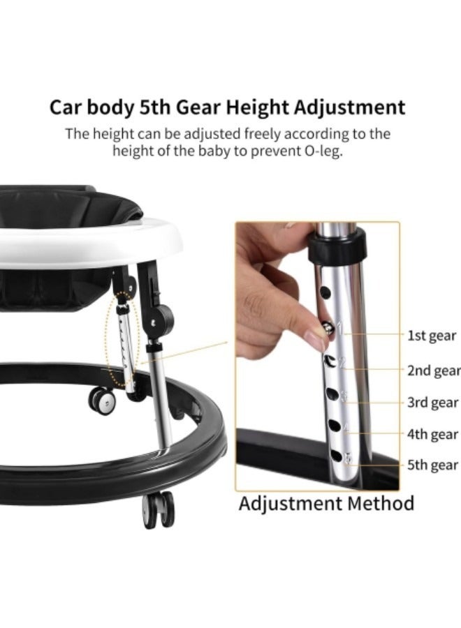Baby Walker, 9-Gear Height Adjustable Baby Walker with Wheels, Foldable Infant Toddler Walker with Foot Pads, Baby Walkers and Activity Center for Baby Boys and Baby Girls 6-24 Months