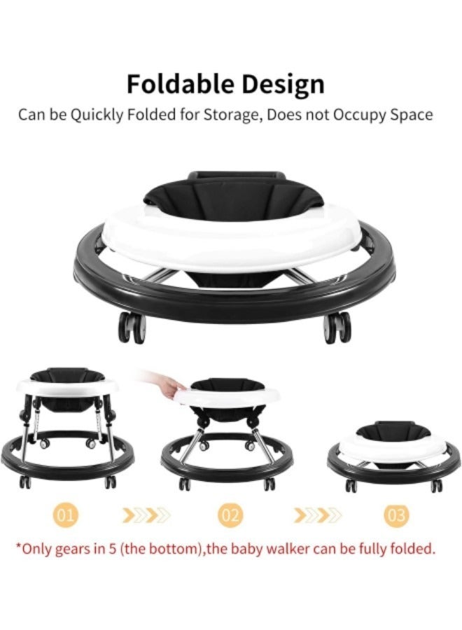 Baby Walker, 9-Gear Height Adjustable Baby Walker with Wheels, Foldable Infant Toddler Walker with Foot Pads, Baby Walkers and Activity Center for Baby Boys and Baby Girls 6-24 Months