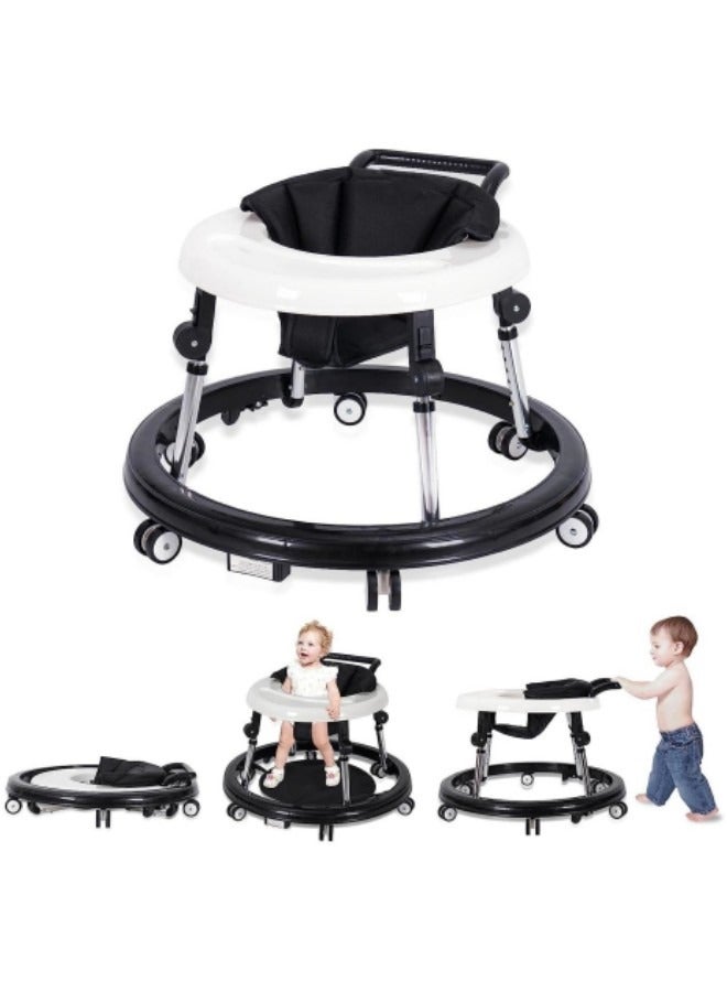 Baby Walker, 9-Gear Height Adjustable Baby Walker with Wheels, Foldable Infant Toddler Walker with Foot Pads, Baby Walkers and Activity Center for Baby Boys and Baby Girls 6-24 Months