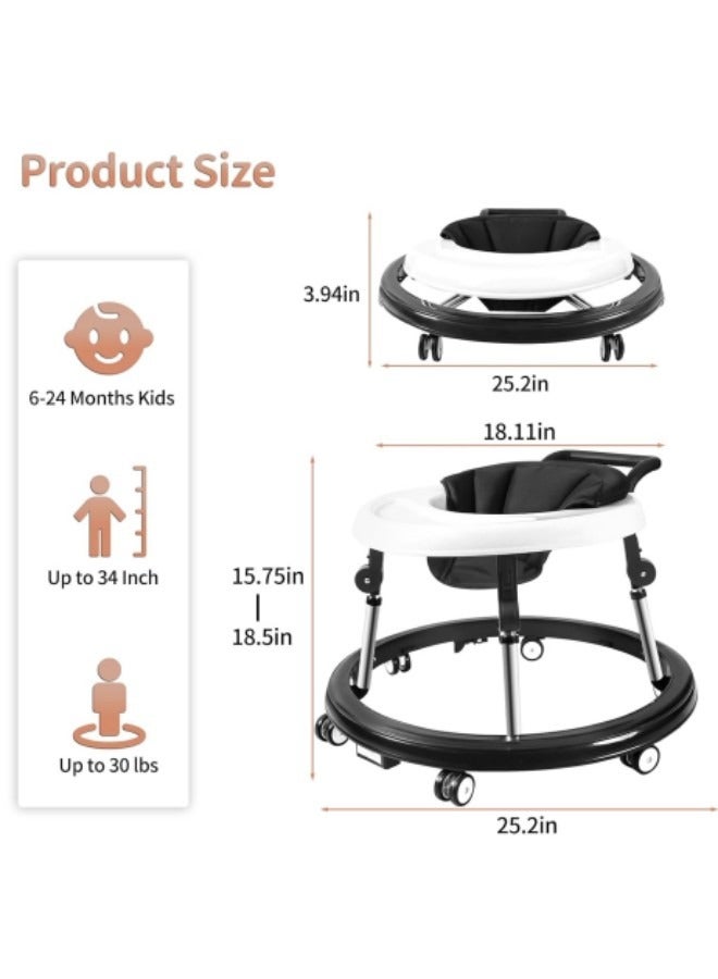 Baby Walker, 9-Gear Height Adjustable Baby Walker with Wheels, Foldable Infant Toddler Walker with Foot Pads, Baby Walkers and Activity Center for Baby Boys and Baby Girls 6-24 Months