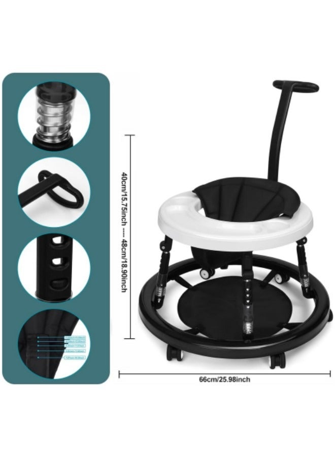 Baby Walker, 9-Gear Height Adjustable Baby Walker with Wheels, Foldable Infant Toddler Walker with Foot Pads, Baby Walkers and Activity Center for Baby Boys and Baby Girls 6-24 Months