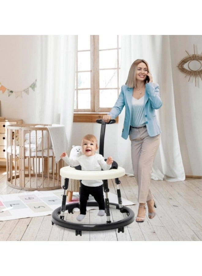 Baby Walker, 9-Gear Height Adjustable Baby Walker with Wheels, Foldable Infant Toddler Walker with Foot Pads, Baby Walkers and Activity Center for Baby Boys and Baby Girls 6-24 Months