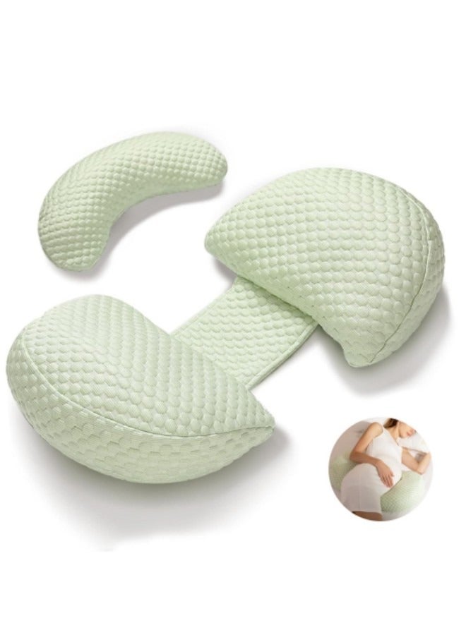 Pregnancy Pillow for Women, Soft Pregnancy Pillow, Back, Hip, Leg Support, Maternity Pillow with Removable and Adjustable Pillow Cover, Green