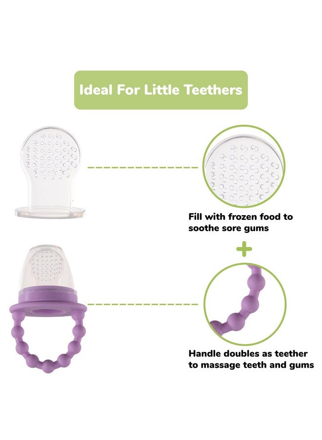 Silicone Baby Food Feeders + Freezer Tray For Batch Prep Set Of 2 Introduce New Foods Safely Double As Silicone Teething Toys Includes 2 Extra Food Pouches & Travel Lids Dishwasher Safe