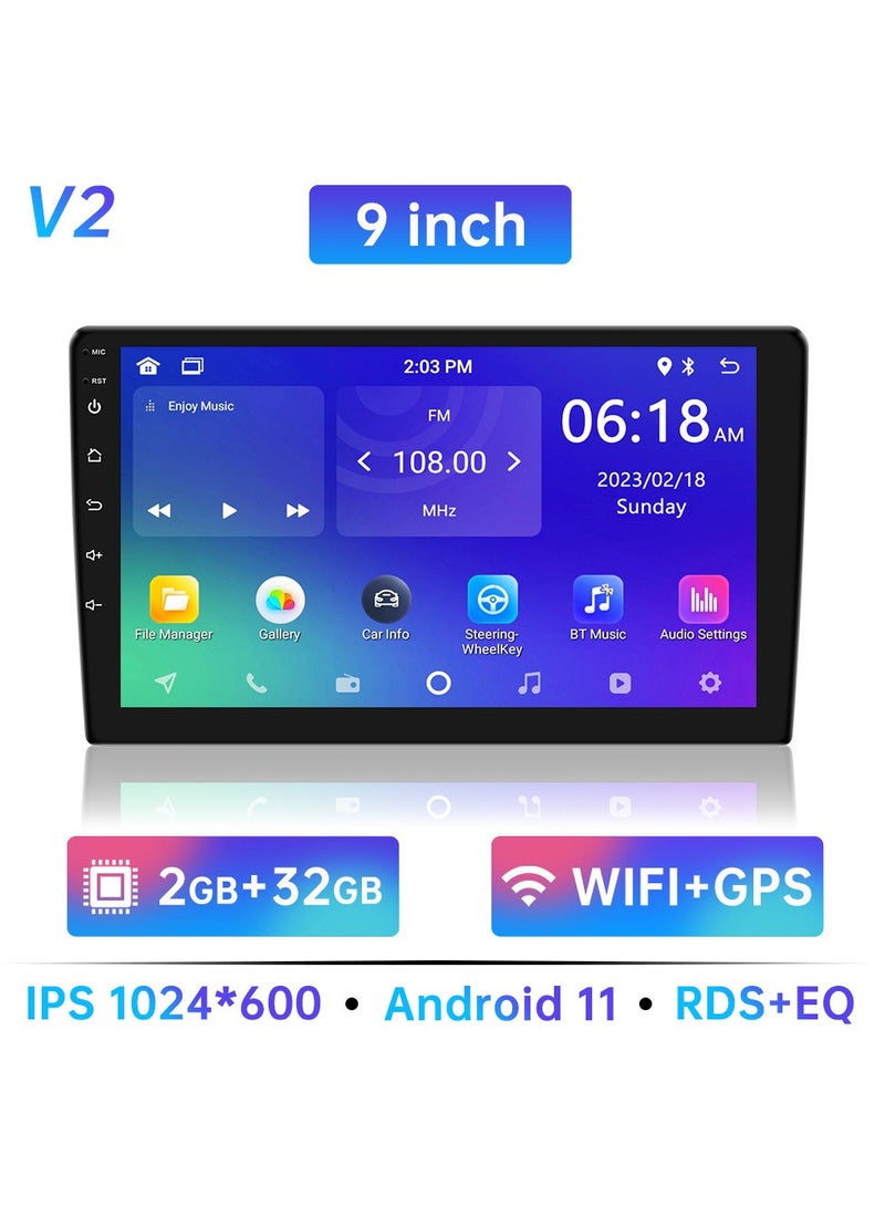 Car Audio Multimedia Player, Android Double Din Car Stereo,  9 Inch HD Touch Screen Car Radio Audio System With GPS Navigation for Hyundai Nissan Toyota Kia, ( 9Inch 2 32G )
