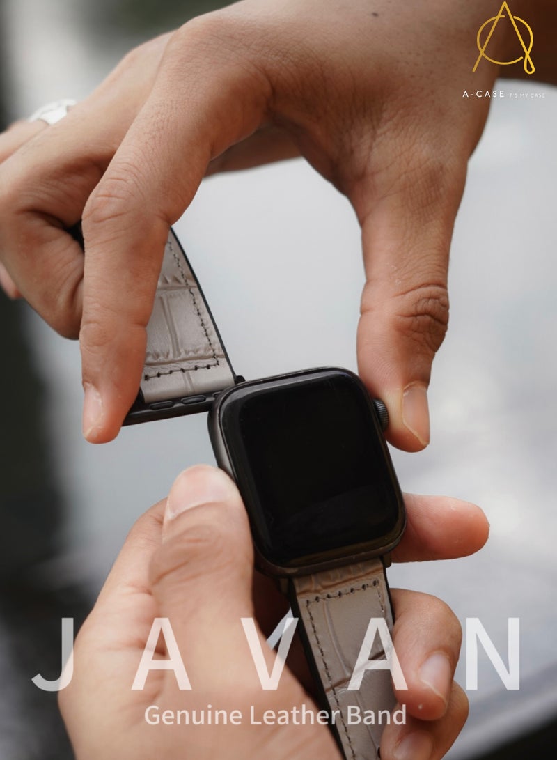 A-Case its My Case Javan Series Genuine Leather Band Compatible with Apple watch Series Ultra 1/2 .7.6.5.4.3.SE Sizes 42/44/45/49MM B - Black