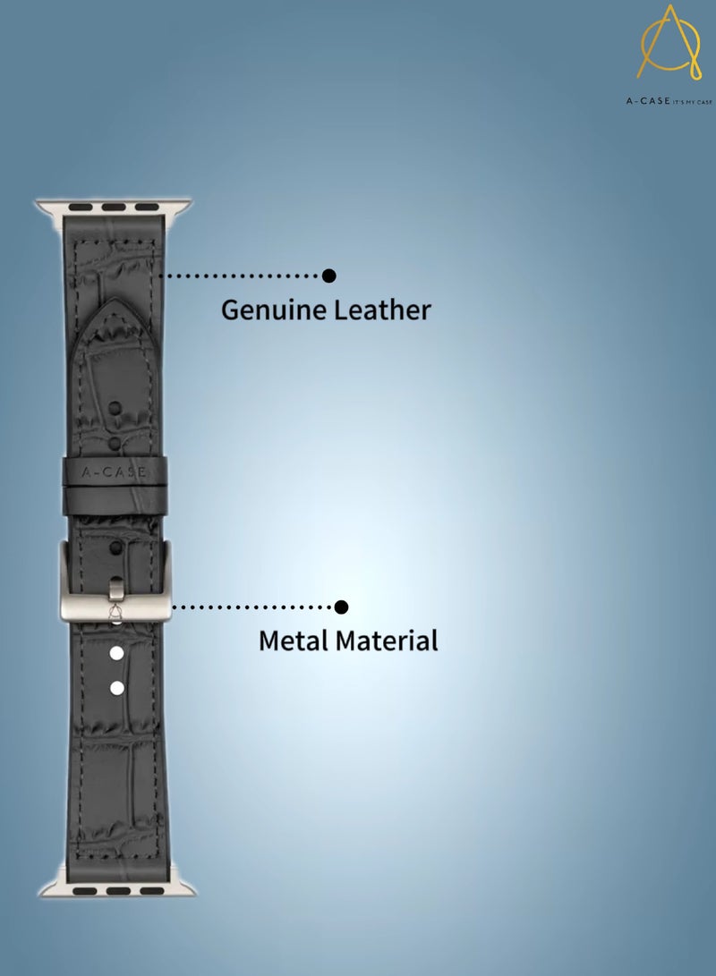 A-Case its My Case Javan Series Genuine Leather Band Compatible with Apple watch Series Ultra 1/2 .7.6.5.4.3.SE Sizes 42/44/45/49MM B - Black