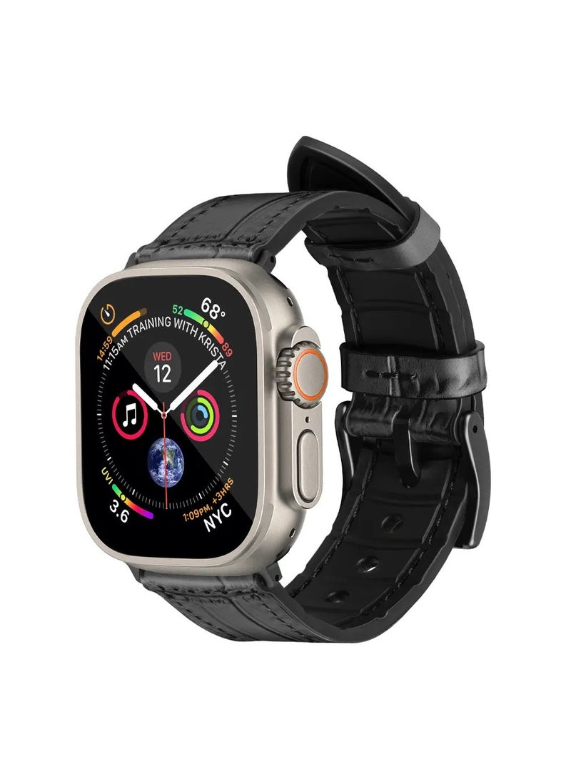 A-Case its My Case Javan Series Genuine Leather Band Compatible with Apple watch Series Ultra 1/2 .7.6.5.4.3.SE Sizes 42/44/45/49MM B - Black