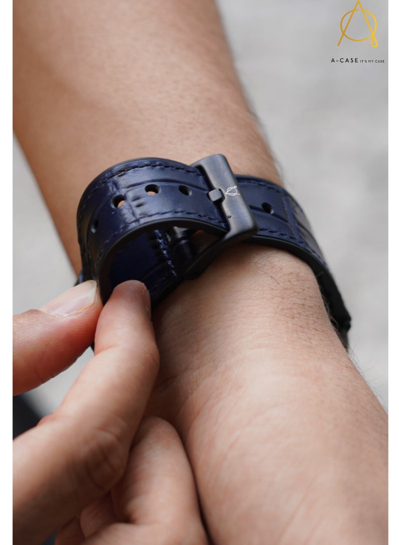 A-Case its My Case Javan Series Genuine Leather Band Compatible with Apple watch Series Ultra 1/2 .7.6.5.4.3.SE Sizes 42/44/45/49MM B - Black