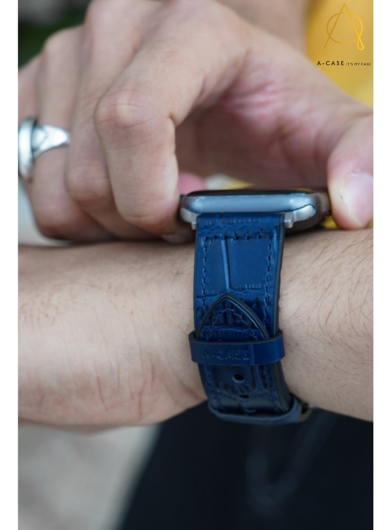 A-Case its My Case Javan Series Genuine Leather Band Compatible with Apple watch Series Ultra 1/2 .7.6.5.4.3.SE Sizes 42/44/45/49MM B - Black