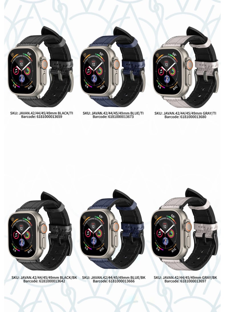 A-Case its My Case Javan Series Genuine Leather Band Compatible with Apple watch Series Ultra 1/2 .7.6.5.4.3.SE Sizes 42/44/45/49MM B - Black