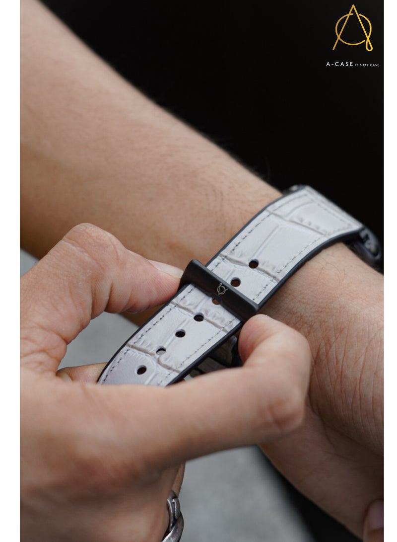 A-Case its My Case Javan Series Genuine Leather Band Compatible with Apple watch Series Ultra 1/2 .7.6.5.4.3.SE Sizes 42/44/45/49MM B - Black