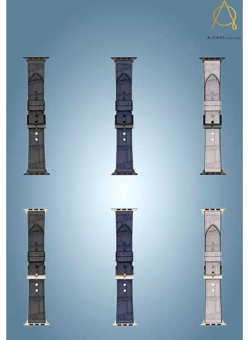 A-Case its My Case Javan Series Genuine Leather Band Compatible with Apple watch Series Ultra 1/2 .7.6.5.4.3.SE Sizes 42/44/45/49MM B - Black